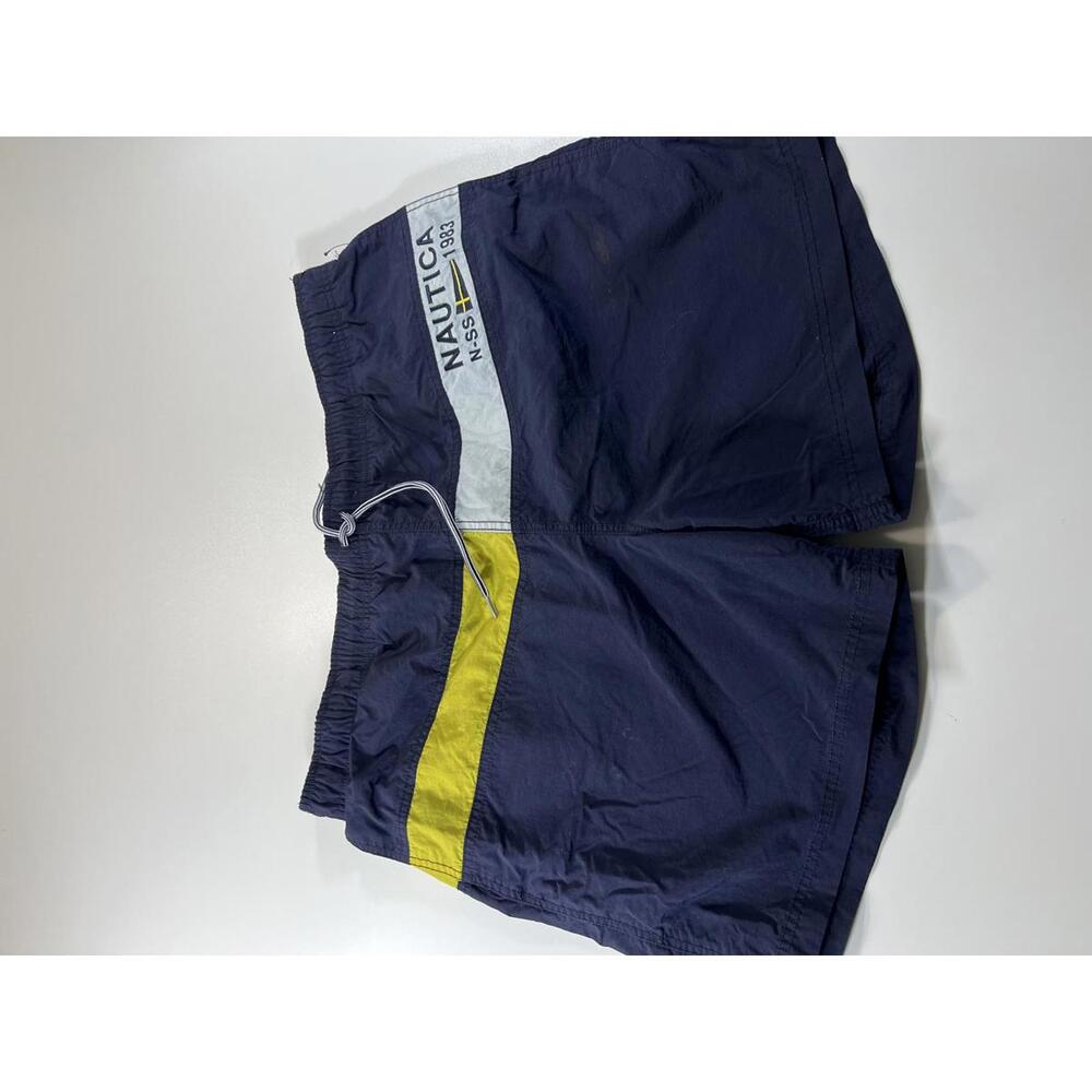 Nautica Men's Navy Swim Shorts with Yellow and White Accents